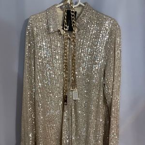 Gold sequins shirt dress
